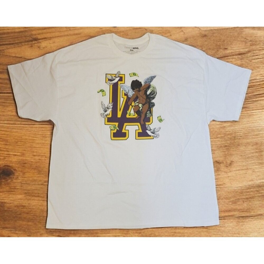 Fashion Nova Graphic Tee Womens Size 3X Angels All Around Me Los Angeles NWOT